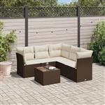 vidaXL 6-delige Loungeset met kussens poly rattan bruin