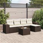 vidaXL 6-delige Loungeset met kussens poly rattan bruin