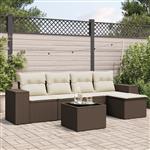 vidaXL 6-delige Loungeset met kussens poly rattan bruin