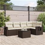 vidaXL 6-delige Loungeset met kussens poly rattan bruin