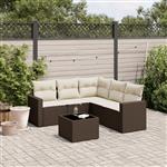 vidaXL 6-delige Loungeset met kussens poly rattan bruin