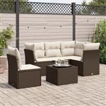 vidaXL 6-delige Loungeset met kussens poly rattan bruin