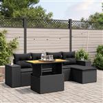 vidaXL 6-delige Loungeset met kussens poly rattan zwart