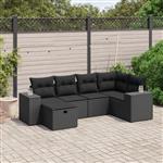 vidaXL 6-delige Loungeset met kussens poly rattan zwart