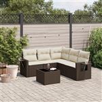 vidaXL 6-delige Loungeset met kussens poly rattan bruin