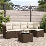 vidaXL 6-delige Loungeset met kussens poly rattan bruin