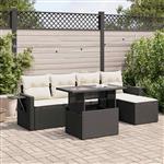 vidaXL 6-delige Loungeset met kussens poly rattan zwart