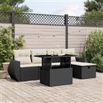 vidaXL 6-delige Loungeset met kussens poly rattan zwart