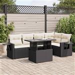 vidaXL 6-delige Loungeset met kussens poly rattan zwart