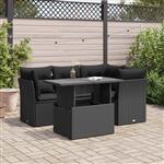 vidaXL 5-delige Loungeset met kussens poly rattan zwart