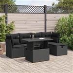 vidaXL 6-delige Loungeset met kussens poly rattan zwart