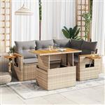 vidaXL 4-delige Loungeset met kussens poly rattan acacia beige