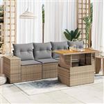 vidaXL 5-delige Loungeset met kussens poly rattan beige