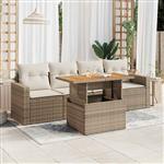 vidaXL 5-delige Loungeset met kussens poly rattan beige