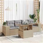 vidaXL 5-delige Loungeset met kussens poly rattan beige