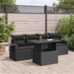 vidaXL 5-delige Loungeset met kussens poly rattan zwart