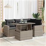 vidaXL 5-delige Loungeset met kussens poly rattan grijs