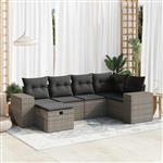 vidaXL 6-delige Loungeset met kussens poly rattan grijs