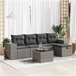 vidaXL 6-delige Loungeset met kussens poly rattan grijs