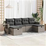 vidaXL 6-delige Loungeset met kussens poly rattan grijs