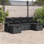 vidaXL 6-delige Loungeset met kussens poly rattan zwart