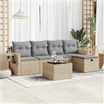 vidaXL 6-delige Loungeset met kussens poly rattan beige