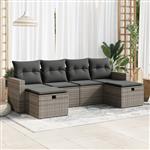 vidaXL 6-delige Loungeset met kussens poly rattan grijs