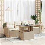 vidaXL 5-delige Loungeset met kussens poly rattan beige