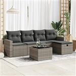 vidaXL 6-delige Loungeset met kussens poly rattan grijs