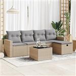 vidaXL 6-delige Loungeset met kussens poly rattan beige