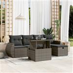 vidaXL 6-delige Loungeset met kussens poly rattan grijs