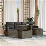 vidaXL 6-delige Loungeset met kussens poly rattan grijs