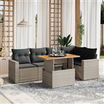 vidaXL 6-delige Loungeset met kussens poly rattan grijs