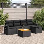 vidaXL 6-delige Loungeset met kussens poly rattan zwart