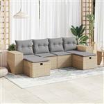 vidaXL 6-delige Loungeset met kussens poly rattan beige