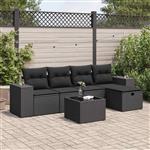 vidaXL 6-delige Loungeset met kussens poly rattan zwart