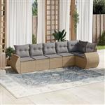 vidaXL 6-delige Loungeset met kussens poly rattan beige