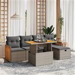 vidaXL 6-delige Loungeset met kussens poly rattan grijs