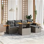 vidaXL 6-delige Loungeset met kussens poly rattan grijs