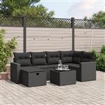 vidaXL 7-delige Loungeset met kussens poly rattan zwart