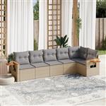 vidaXL 6-delige Loungeset met kussens poly rattan beige