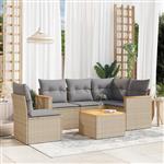 vidaXL 6-delige Loungeset met kussens poly rattan beige