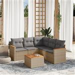 vidaXL 6-delige Loungeset met kussens poly rattan beige