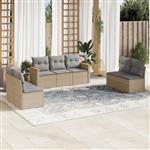 vidaXL 7-delige Loungeset met kussens poly rattan beige