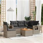 vidaXL 6-delige Loungeset met kussens poly rattan grijs