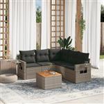 vidaXL 6-delige Loungeset met kussens poly rattan grijs