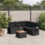 vidaXL 6-delige Loungeset met kussens poly rattan zwart