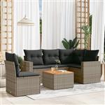 vidaXL 6-delige Loungeset met kussens poly rattan grijs