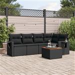 vidaXL 6-delige Loungeset met kussens poly rattan zwart