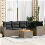 vidaXL 6-delige Loungeset met kussens poly rattan grijs